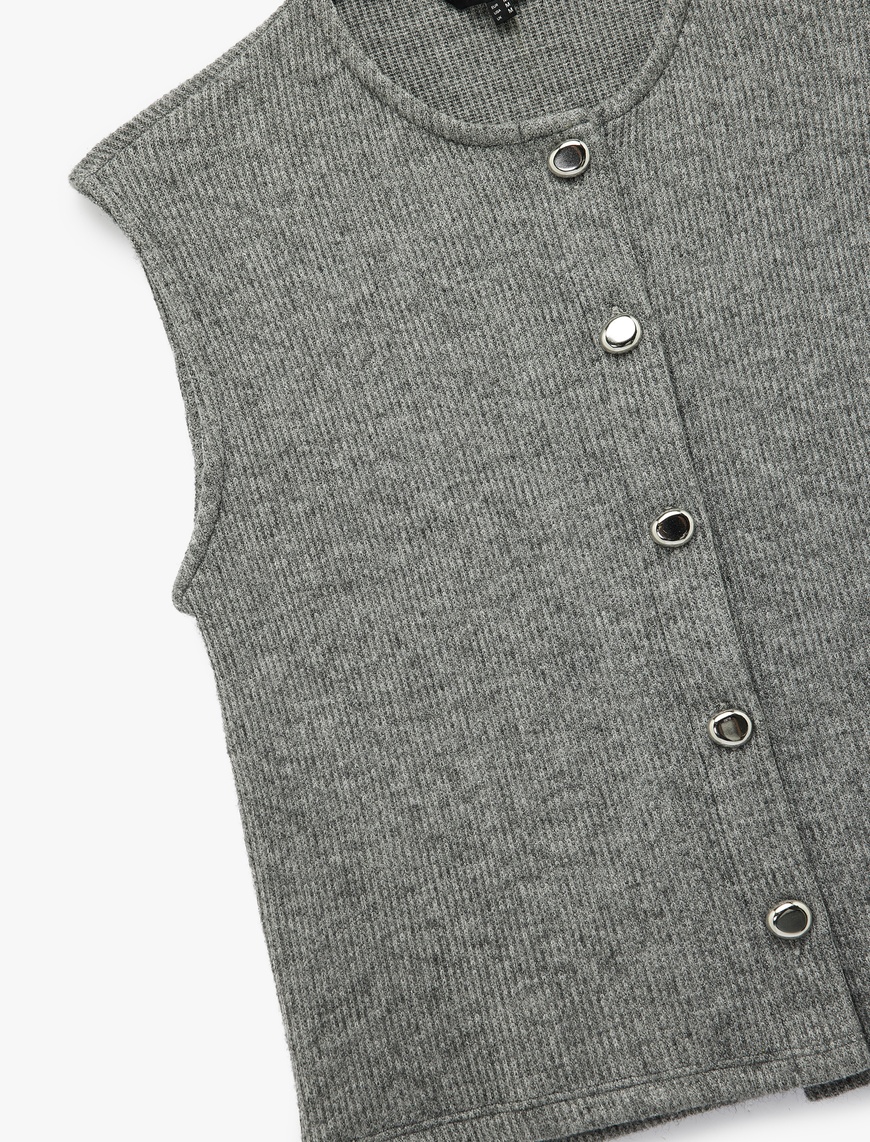   Slim Fit Kolsuz Bisiklet Yaka Düğmeli Hırka