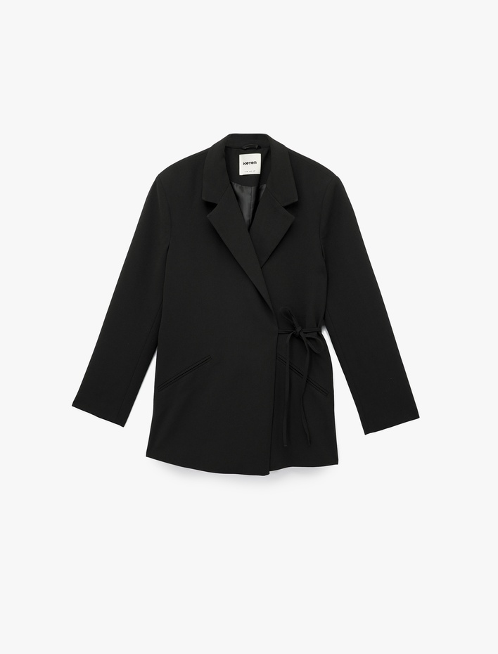  Kruvaze Yaka Uzun Kollu Bağlama Detaylı Blazer Ceket
