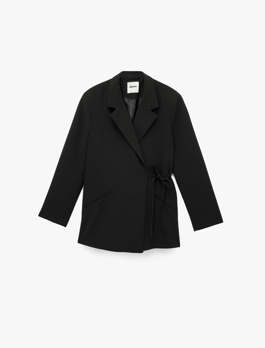   Kruvaze Yaka Uzun Kollu Bağlama Detaylı Blazer Ceket
