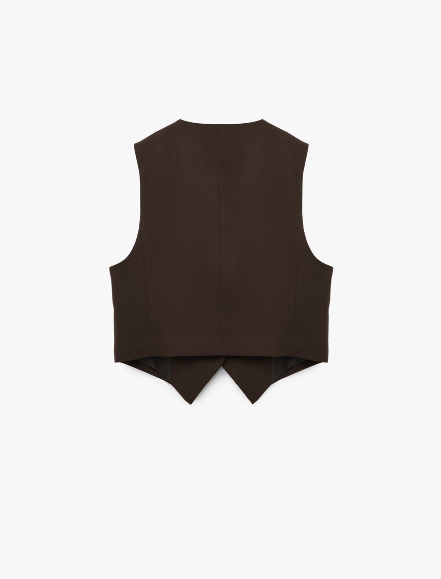   Slim Fit V Yaka Düğmeli Crop Blazer Yelek