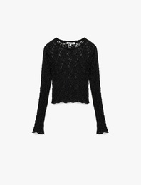 Slim Fit Uzun Kollu Bisiklet Yaka Dantel Bluz