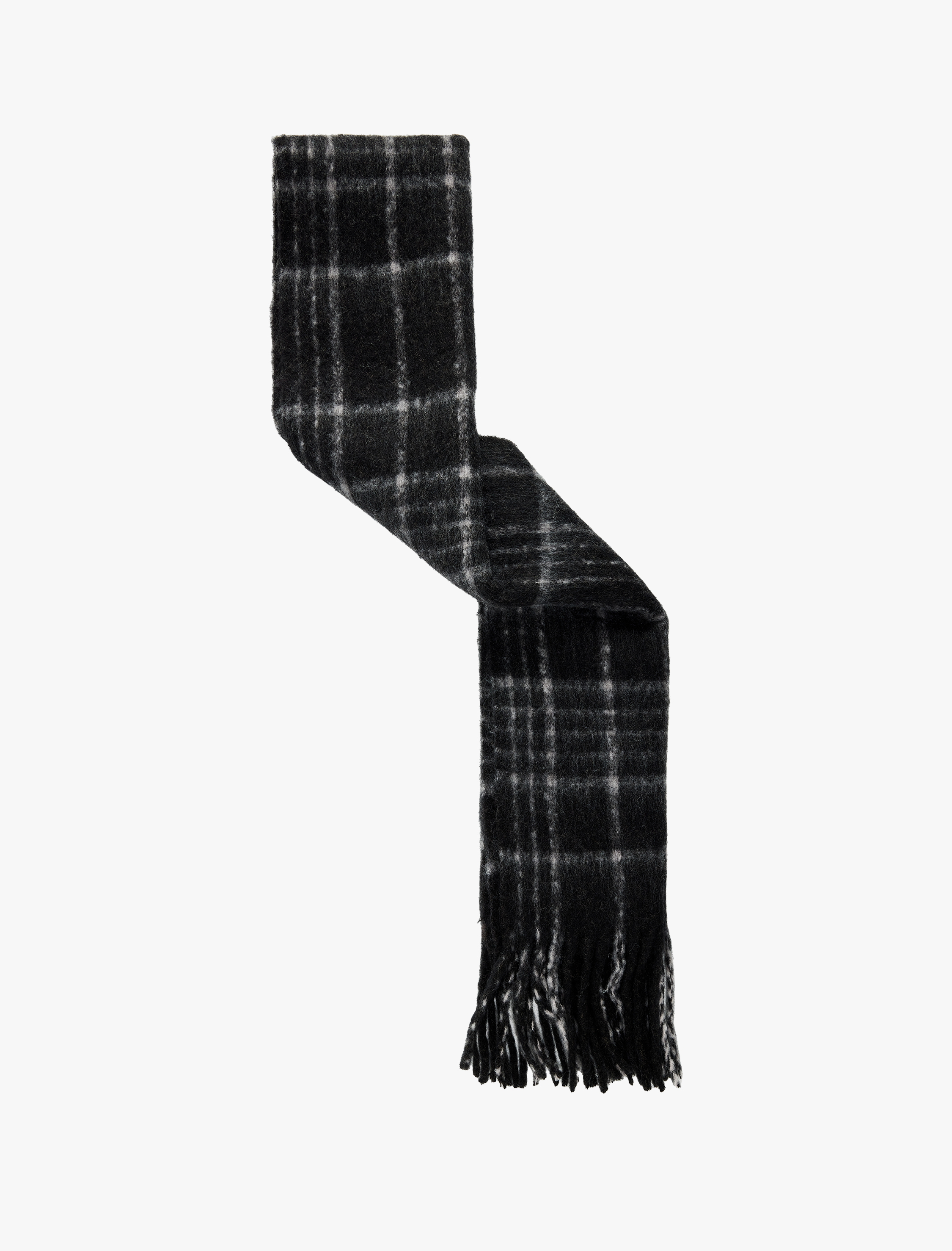  Kadın Yün Karışımlı Ekoseli Püsküllü Uzun Atkı