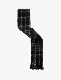 Yün Karışımlı Ekoseli Püsküllü Uzun Atkı