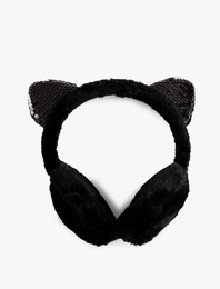 Pullu Payetli Kulak Detaylı Peluş Kulaklık