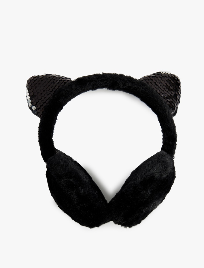 Kız Çocuk Pullu Payetli Kulak Detaylı Peluş Kulaklık