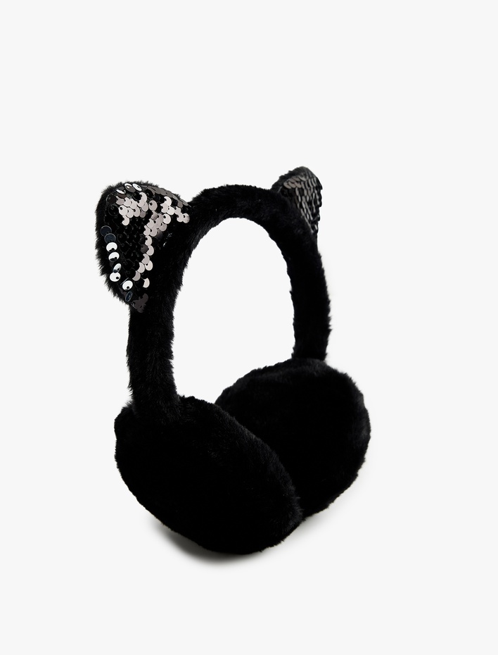 Kız Çocuk Pullu Payetli Kulak Detaylı Peluş Kulaklık