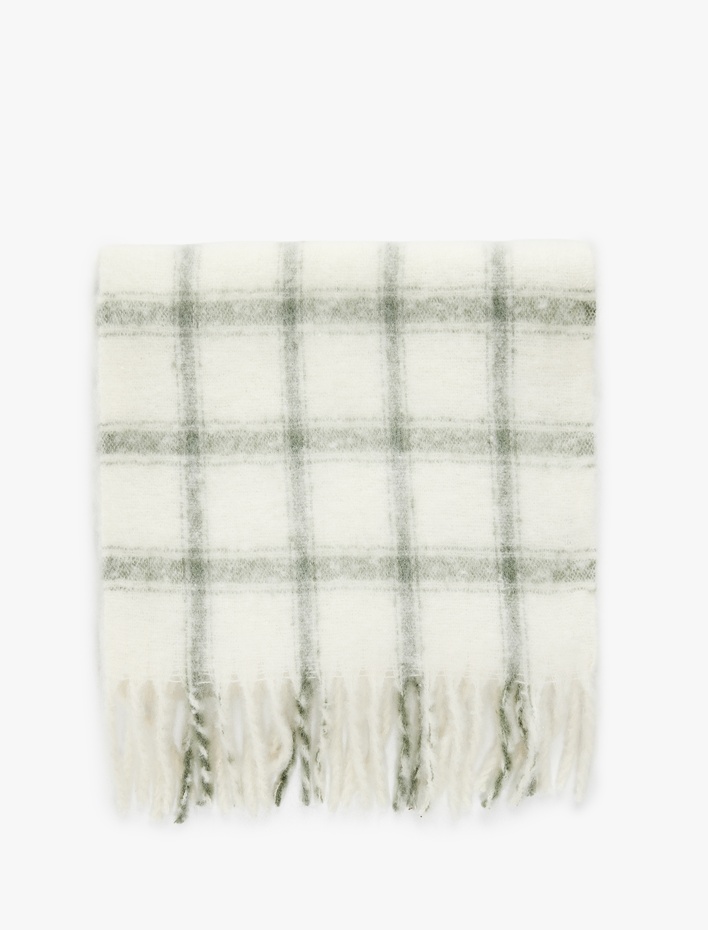 Kadın Ekose Desenli Yumuşak Dokulu Püsküllü Uzun Atkı