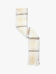 Ekose Desenli Yumuşak Dokulu Püsküllü Uzun Atkı