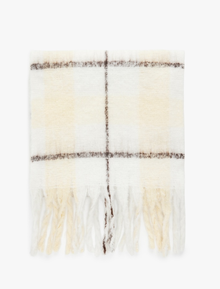 Kadın Ekose Desenli Yumuşak Dokulu Püsküllü Uzun Atkı