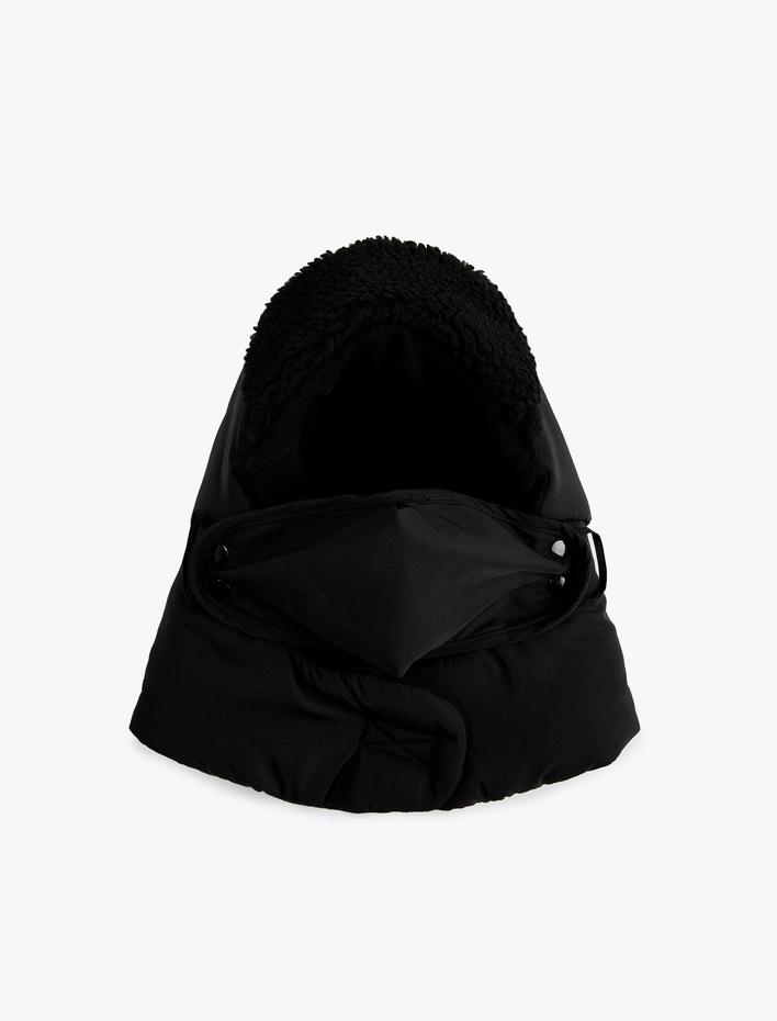 Erkek Çıtçıt Düğmeli Peluş Detaylı Kar Şapkası