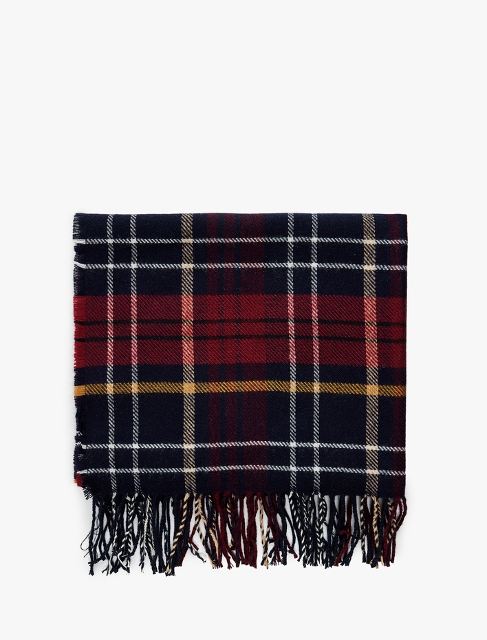 Kadın Ekoseli Püsküllü Uzun Triko Atkı