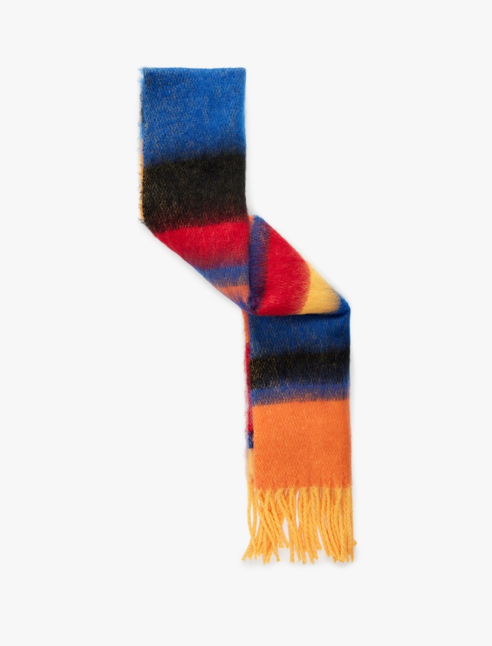 Kadın Çok Renkli Yumuşak Dokulu Püsküllü Uzun Atkı