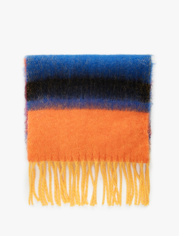 Kadın Çok Renkli Yumuşak Dokulu Püsküllü Uzun Atkı