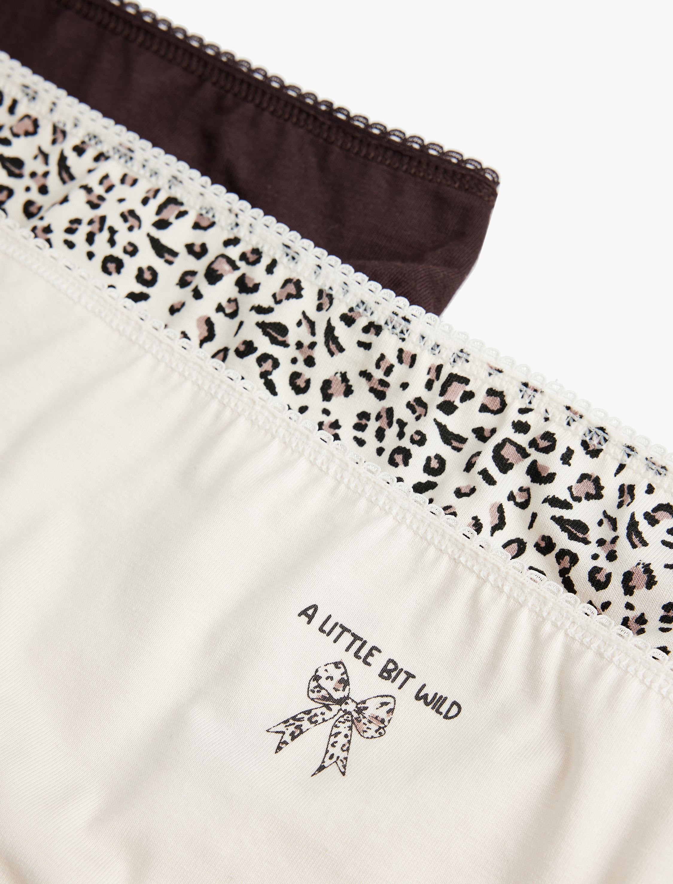   Kurdele Baskılı Rahat Kalıp Leopar Desenli Pamuklu 3'lü Brief Külot Seti