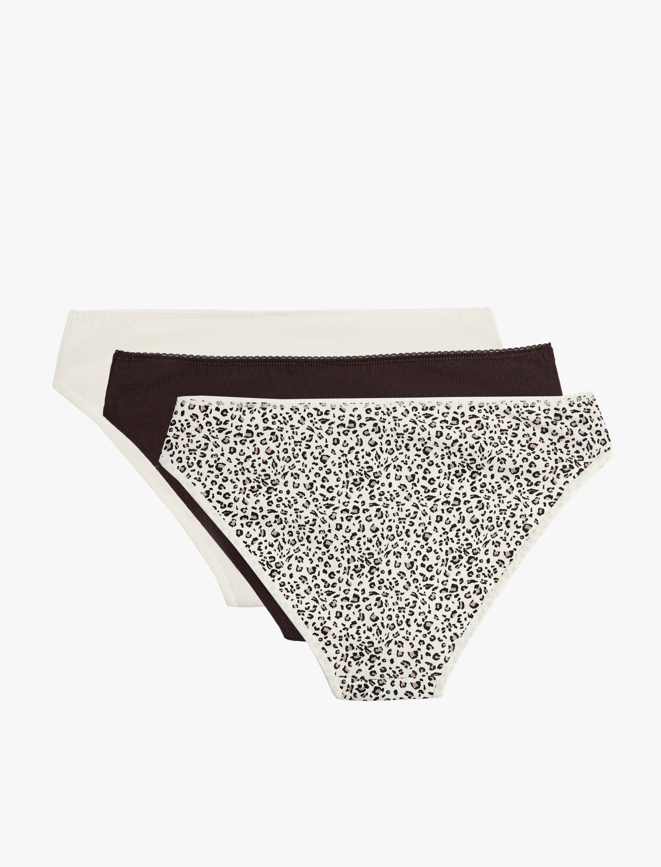   Kurdele Baskılı Rahat Kalıp Leopar Desenli Pamuklu 3'lü Brief Külot Seti