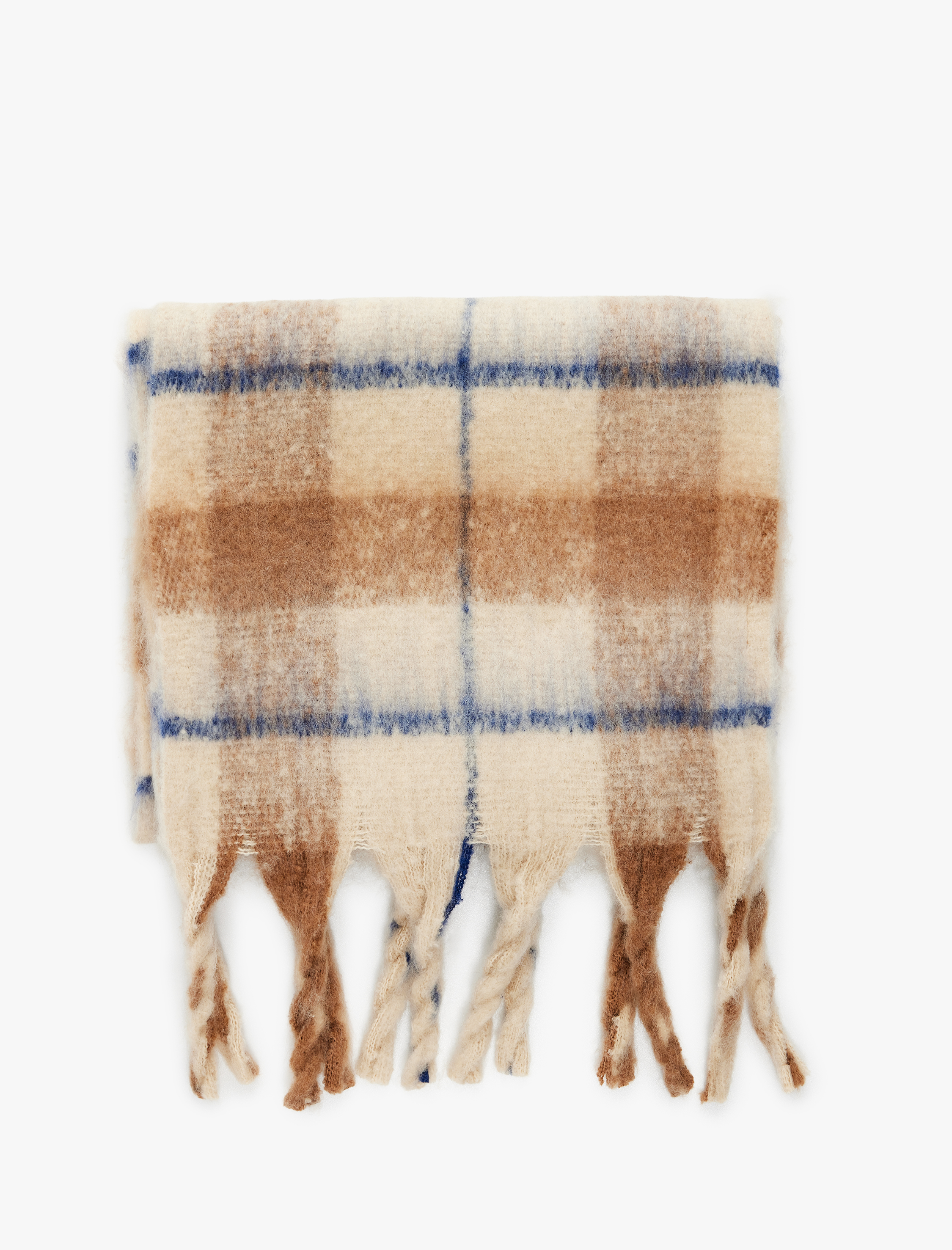  Kadın Ekose Desenli Yumuşak Dokulu Püsküllü Uzun Atkı