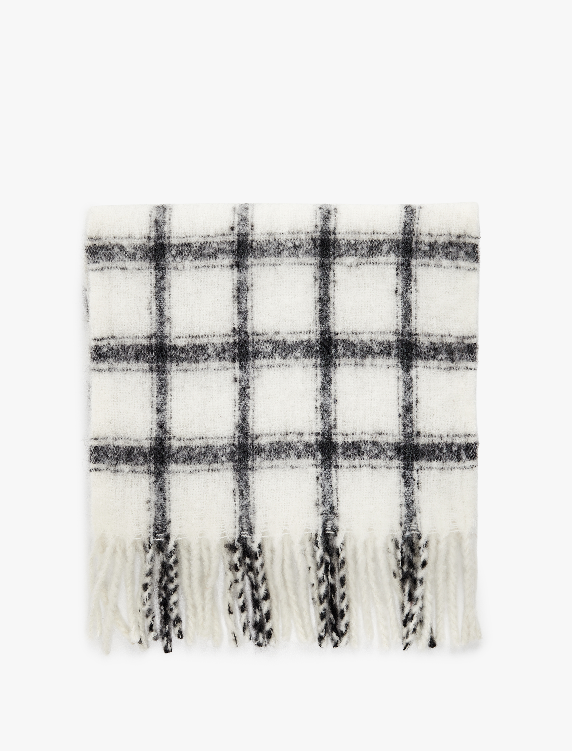  Kadın Ekose Desenli Yumuşak Dokulu Püsküllü Uzun Atkı