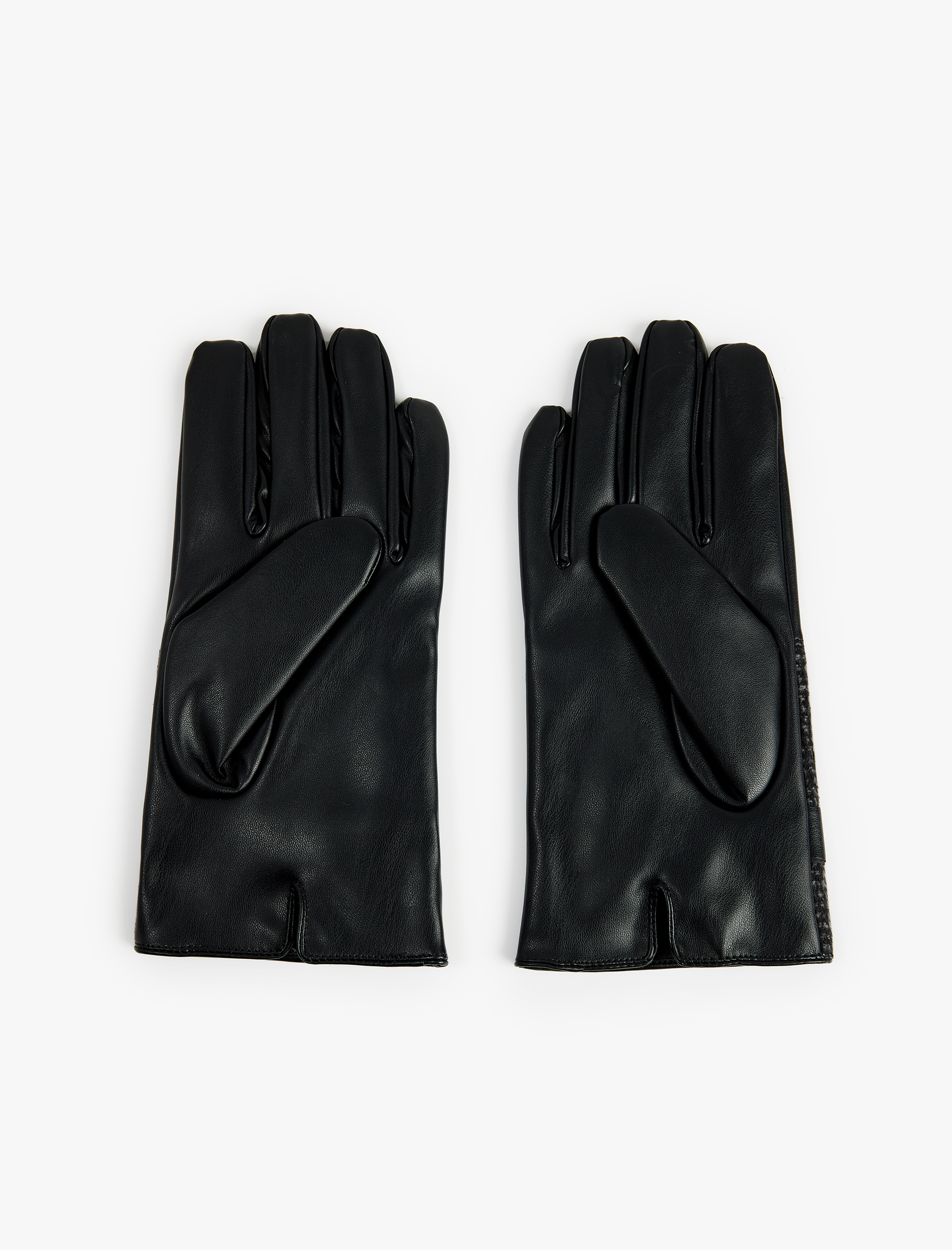  Erkek Çıtçıt Düğmeli Balıksırtı Desenli Kumaş Detaylı Suni Deri Eldiven