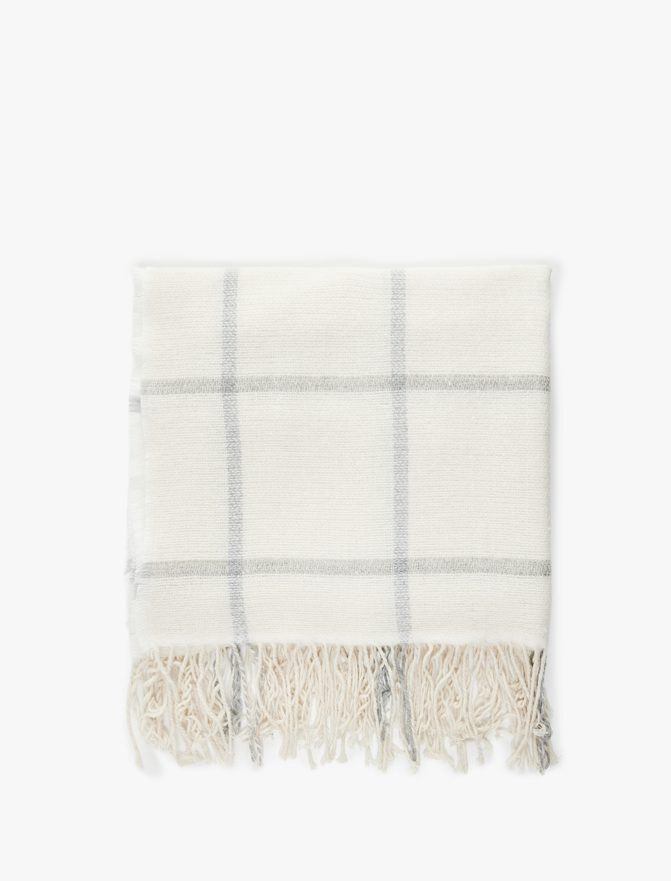  Kadın Yumuşak Dokulu Kareli Püsküllü Uzun Atkı