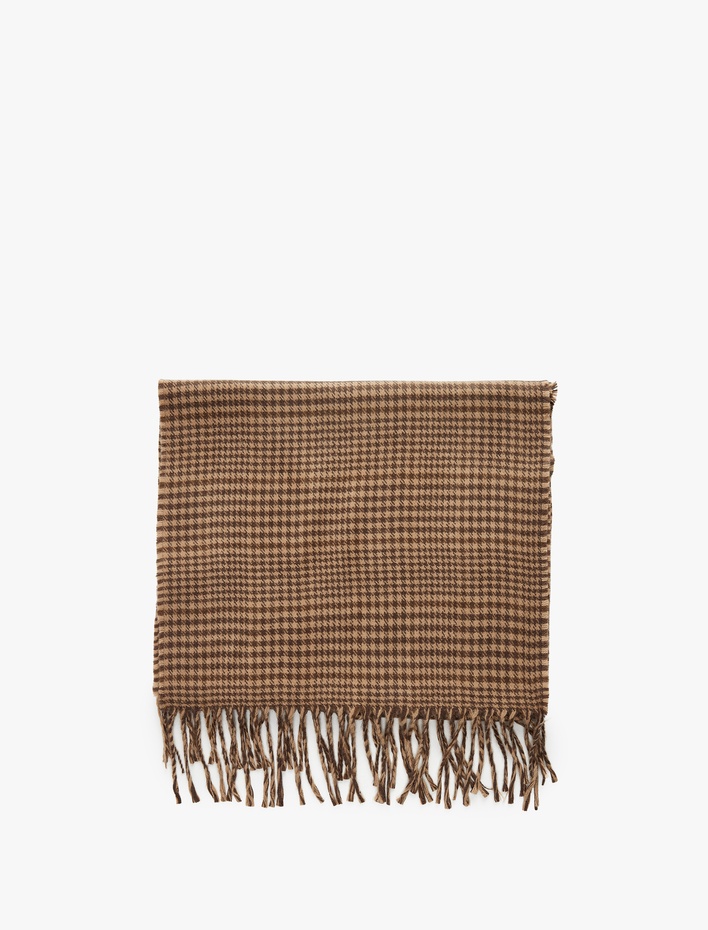 Erkek Kazayağı Desenli Püsküllü Atkı