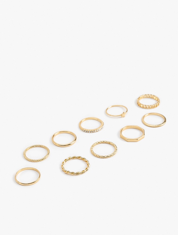 Kadın Çelik Karışımlı Burgu Taş Detaylı 10'lu Yüzük Seti