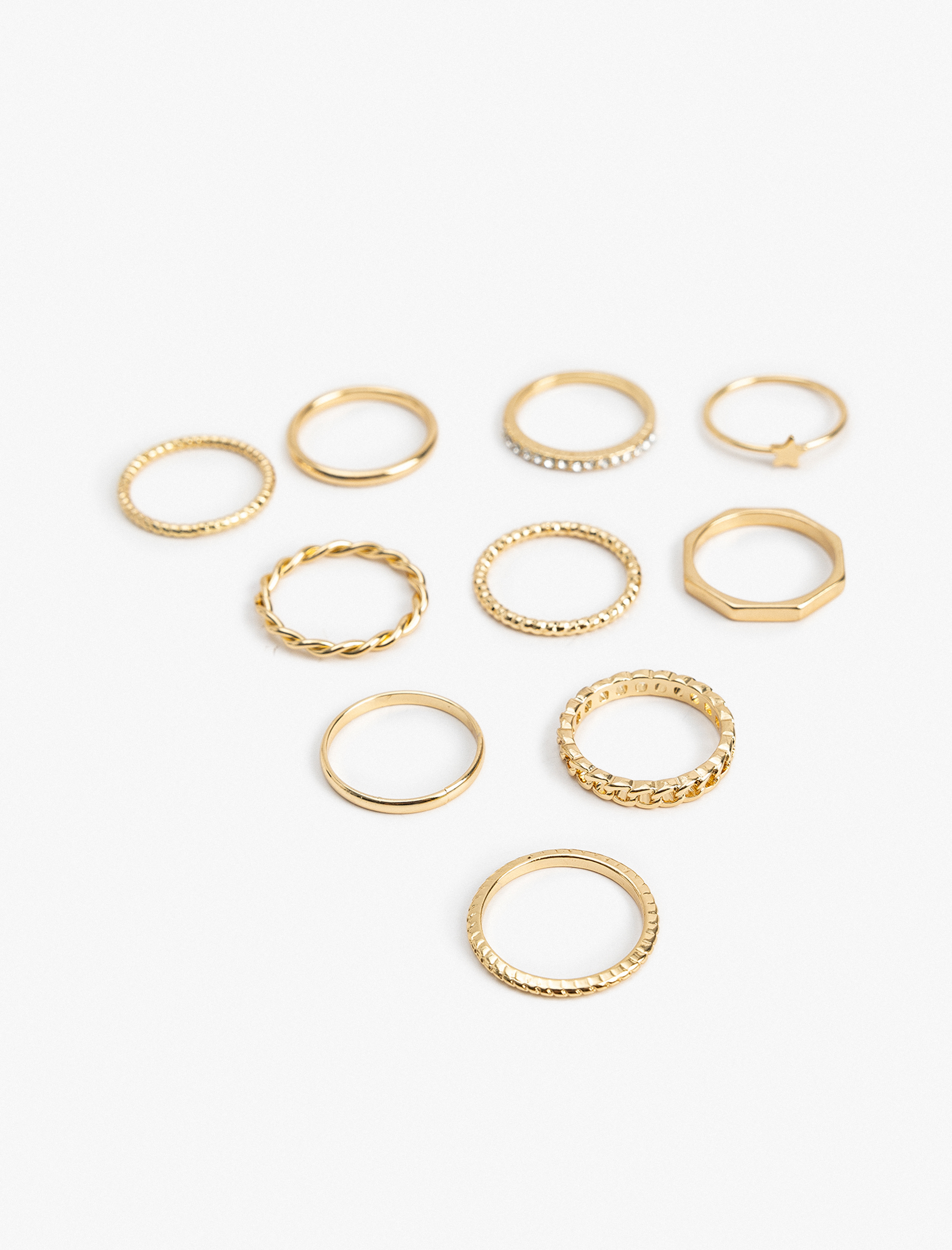  Kadın Çelik Karışımlı Burgu Taş Detaylı 10'lu Yüzük Seti