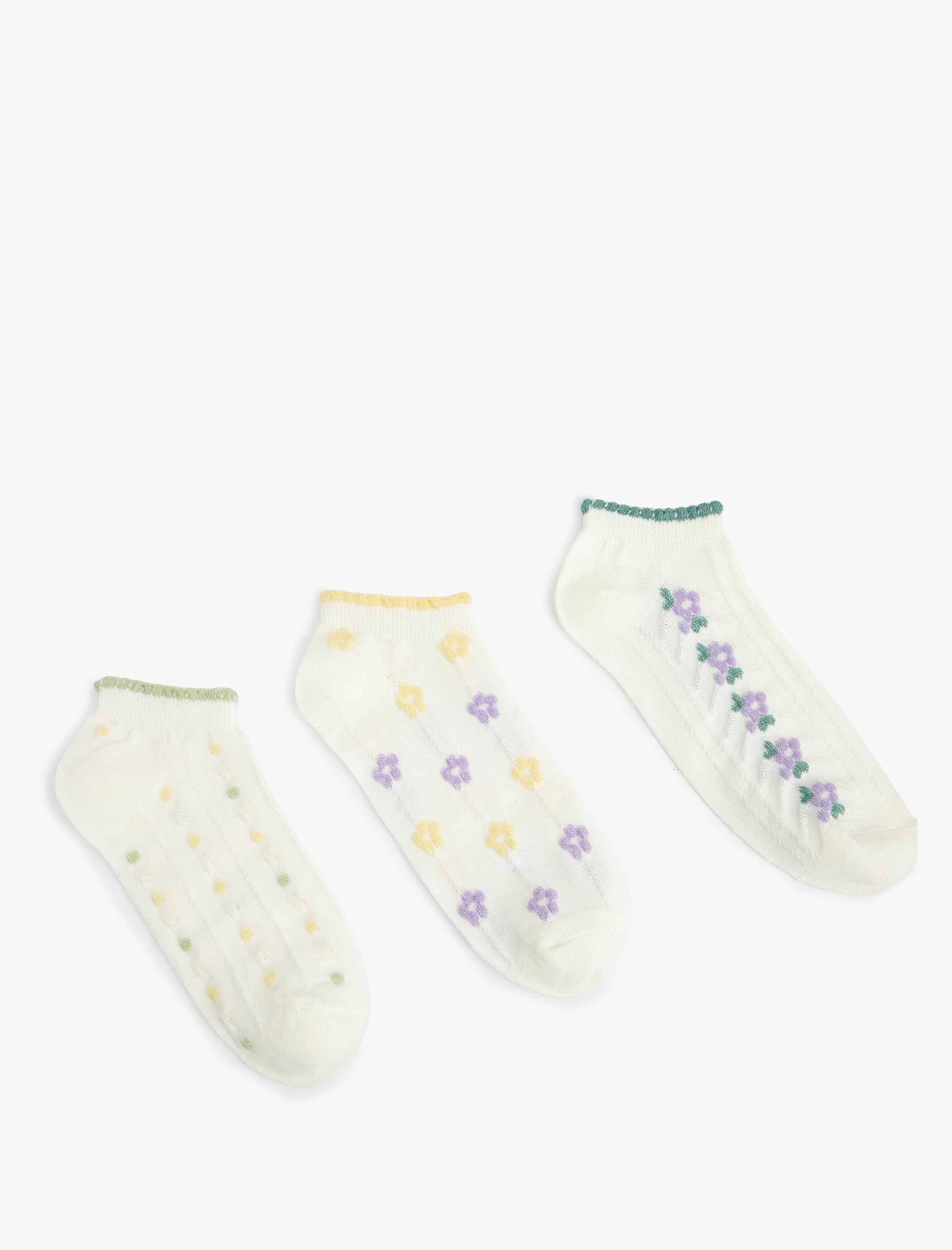  Kadın Çiçekli 3'lü Patik Çorap Seti