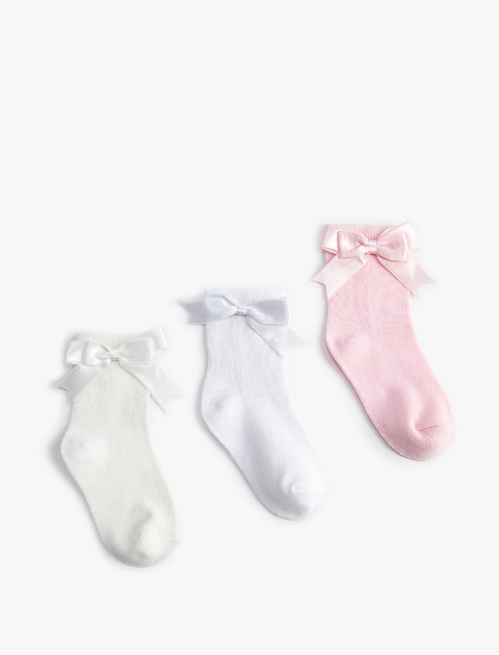 Kız Bebek Fiyonklu Pamuklu 3'lü Soket Çorap Seti