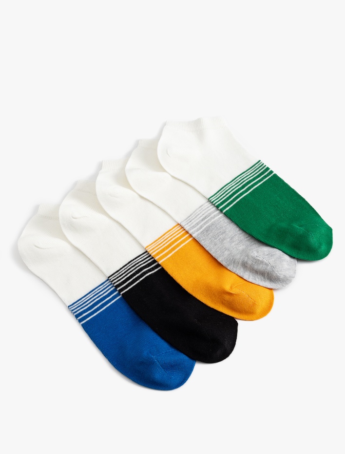 Erkek Pamuklu Renk Bloklu Çok Renkli 5'li Patik Çorap Seti
