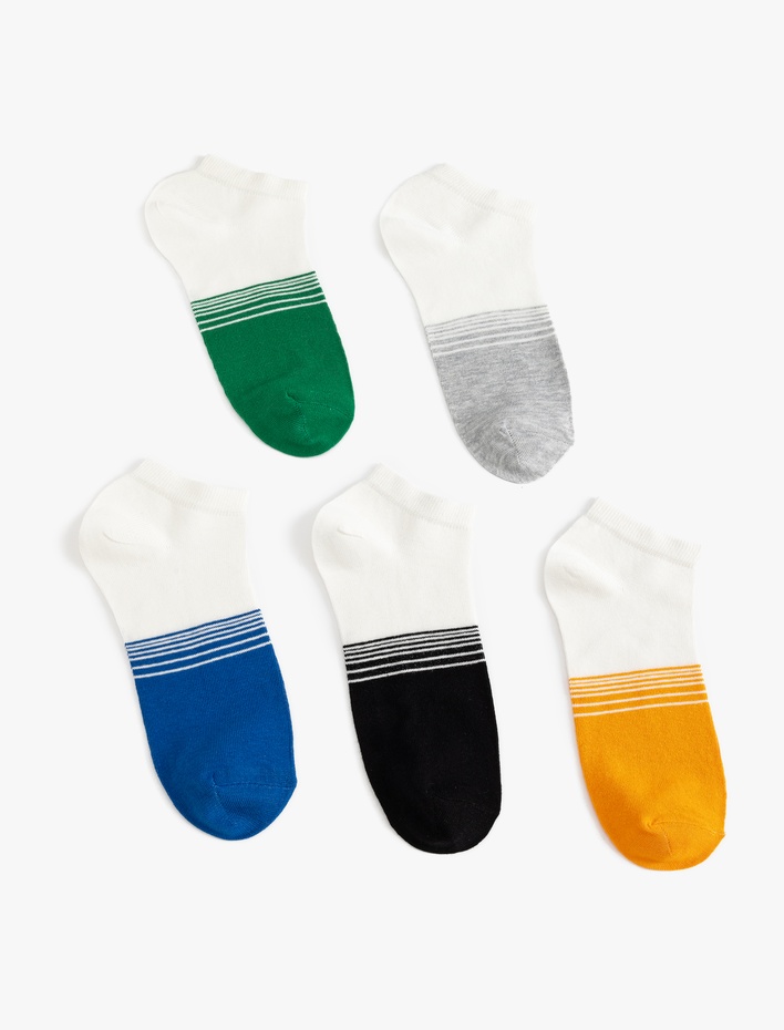 Erkek Pamuklu Renk Bloklu Çok Renkli 5'li Patik Çorap Seti