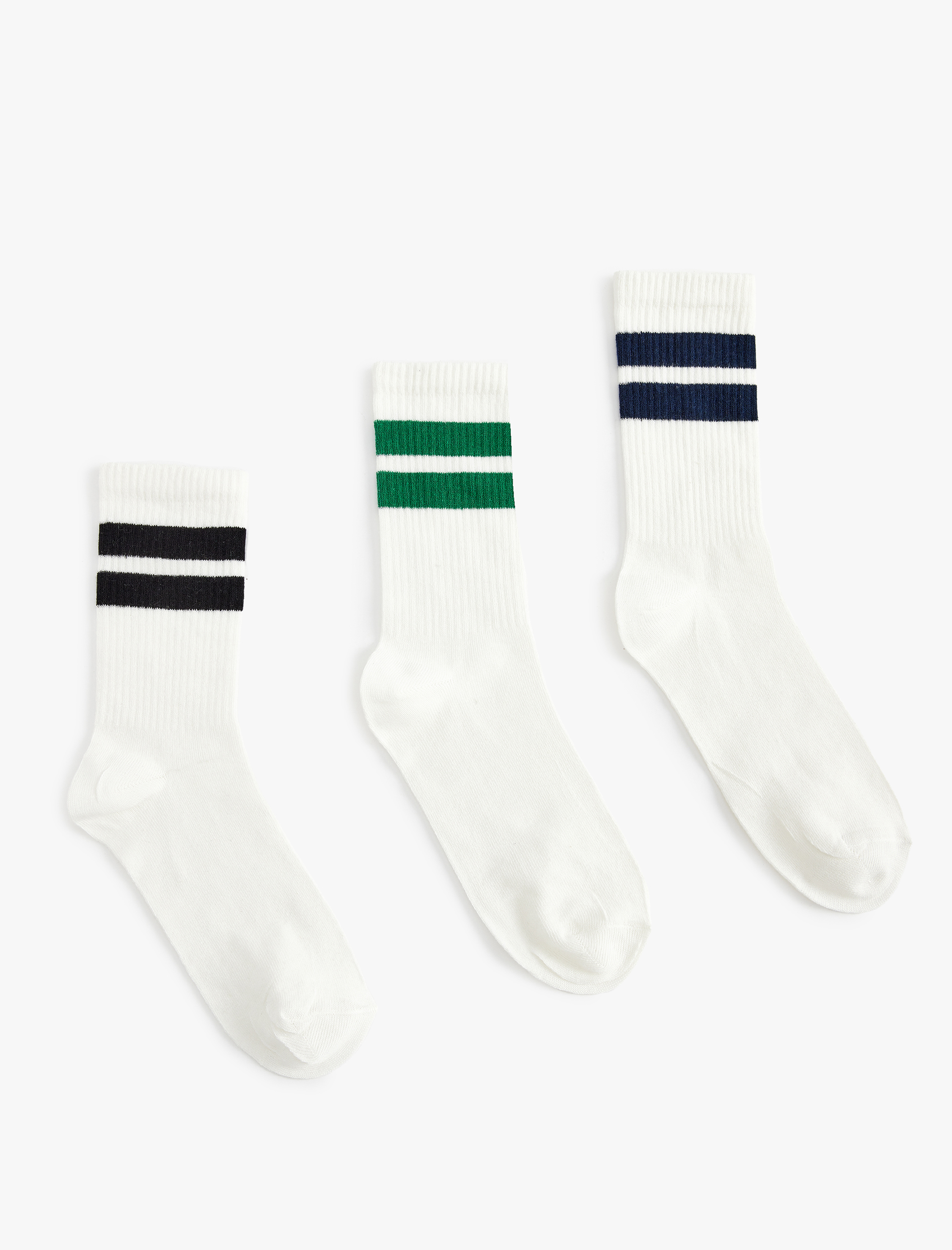  Erkek Çizgili 3'lü Tenis Çorap Seti