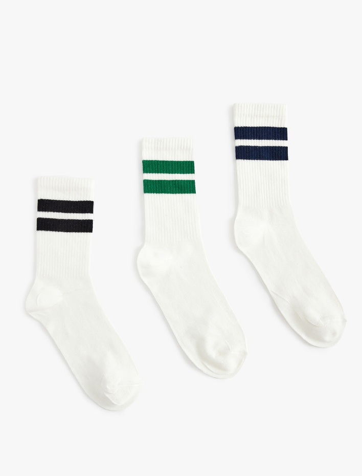 Erkek Çizgili 3'lü Tenis Çorap Seti