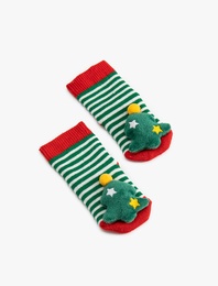 Yılbaşı Ağacı Aplikeli Pamuklu Soket Havlu Çorap