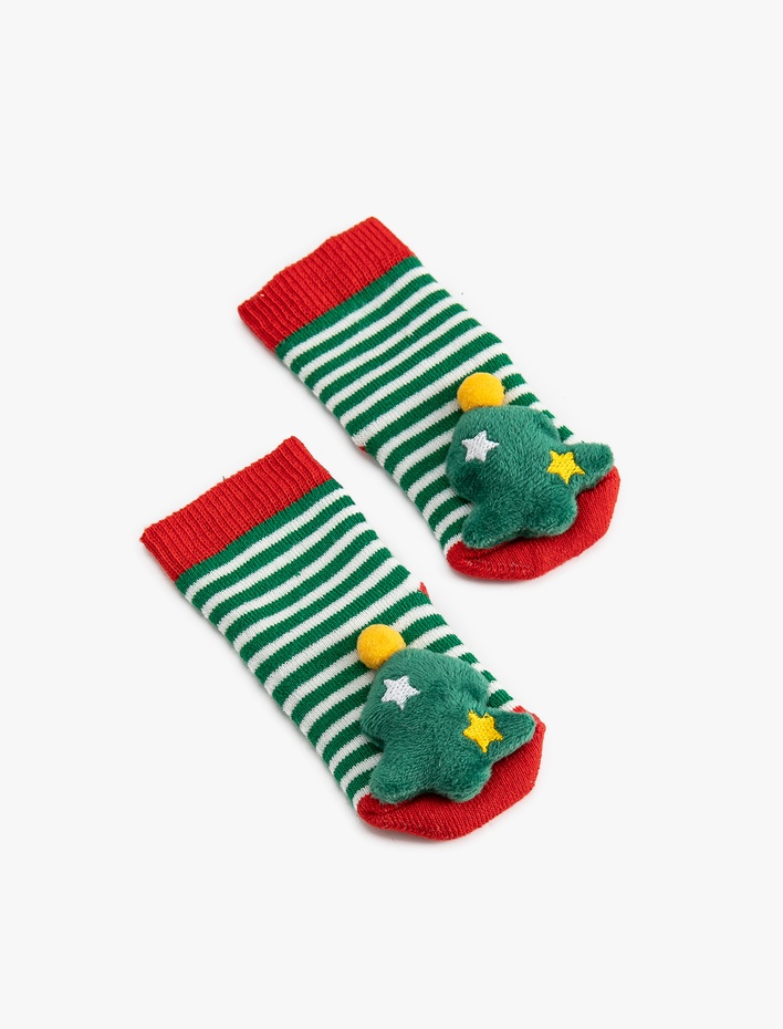 Kız Bebek Yılbaşı Ağacı Aplikeli Pamuklu Soket Havlu Çorap