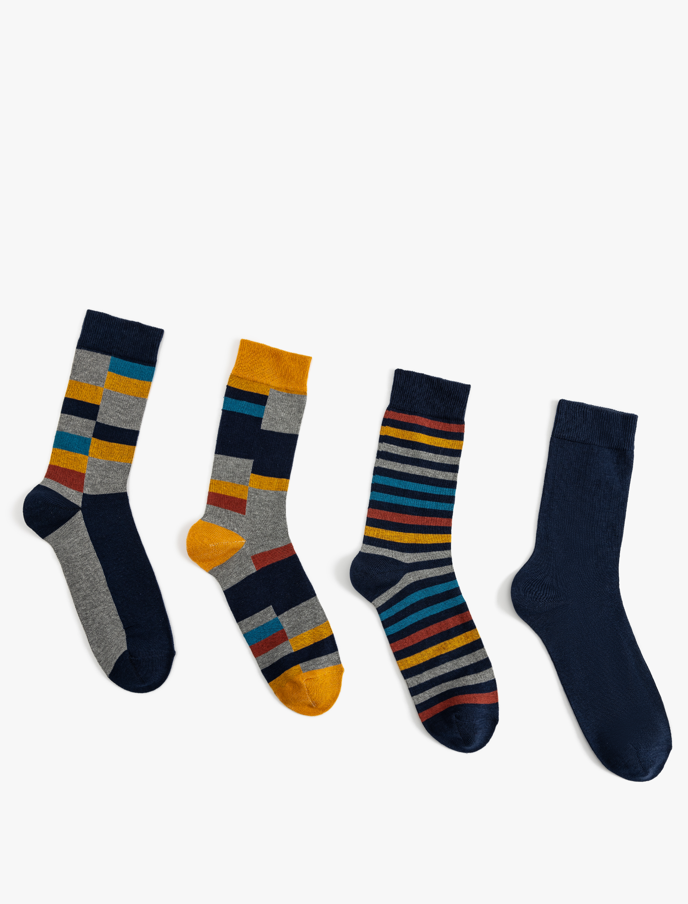  Erkek Pamuklu Çok Renkli 4'lü Çorap Seti