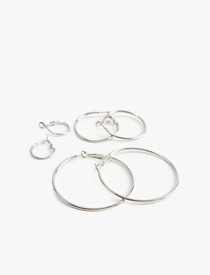 Kadın 3'lü Çelik Halka Küpe Seti