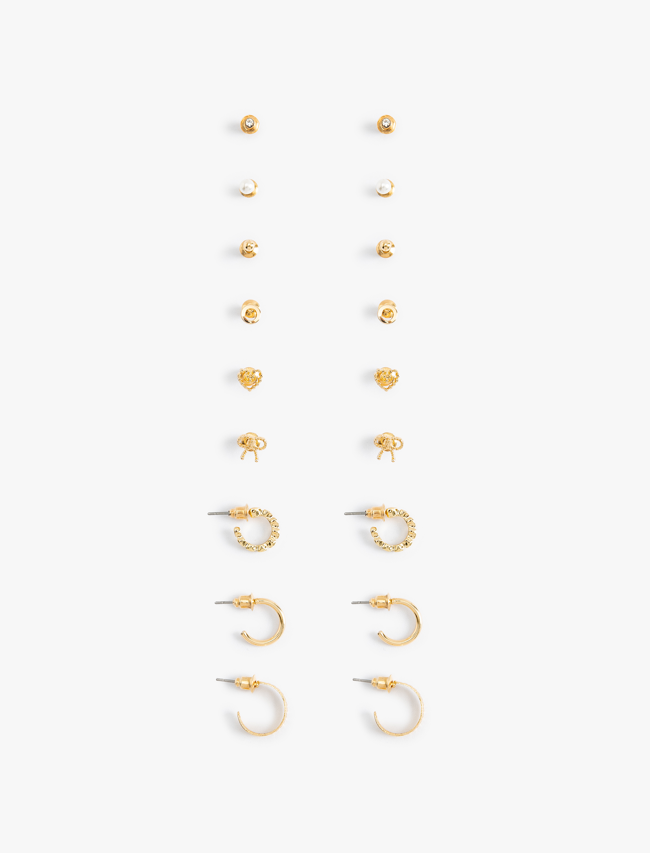  Kadın 9'lu Çelik Halka ve Top Küpe Seti