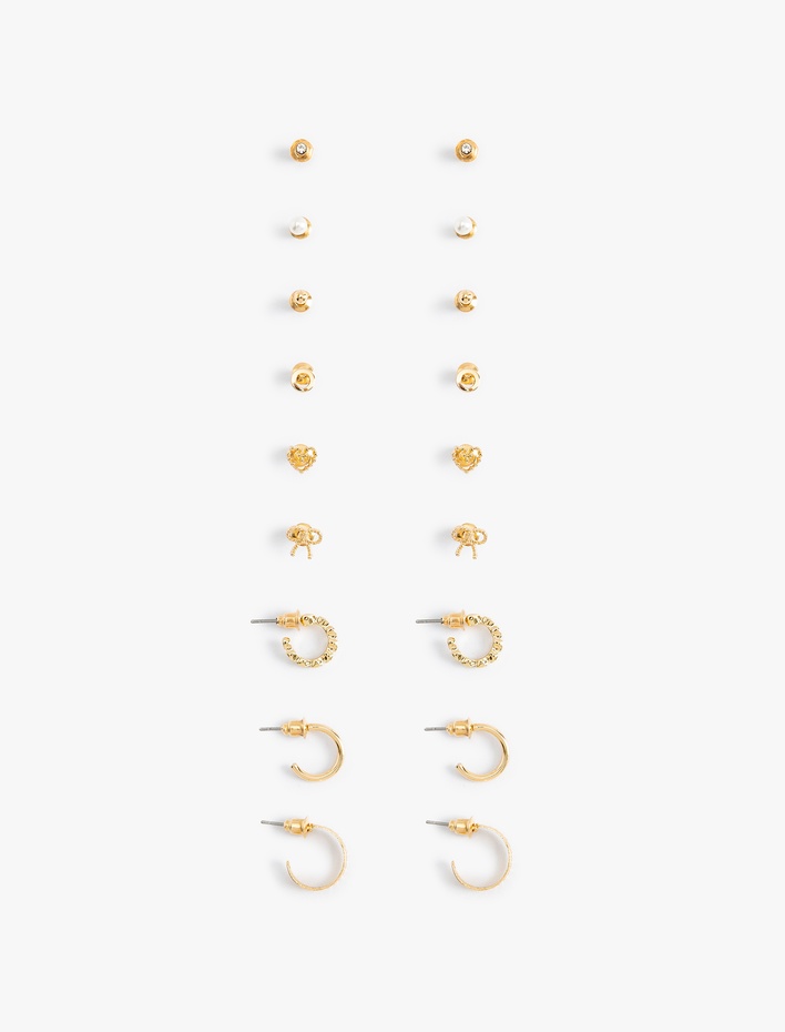 Kadın 9'lu Çelik Halka ve Top Küpe Seti