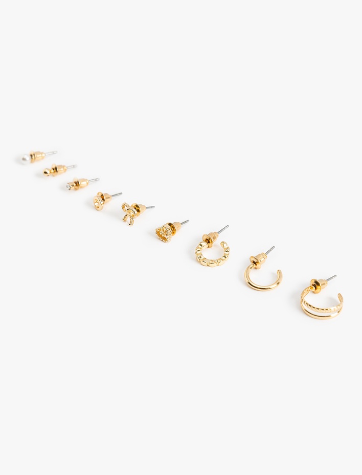 Kadın 9'lu Çelik Halka ve Top Küpe Seti