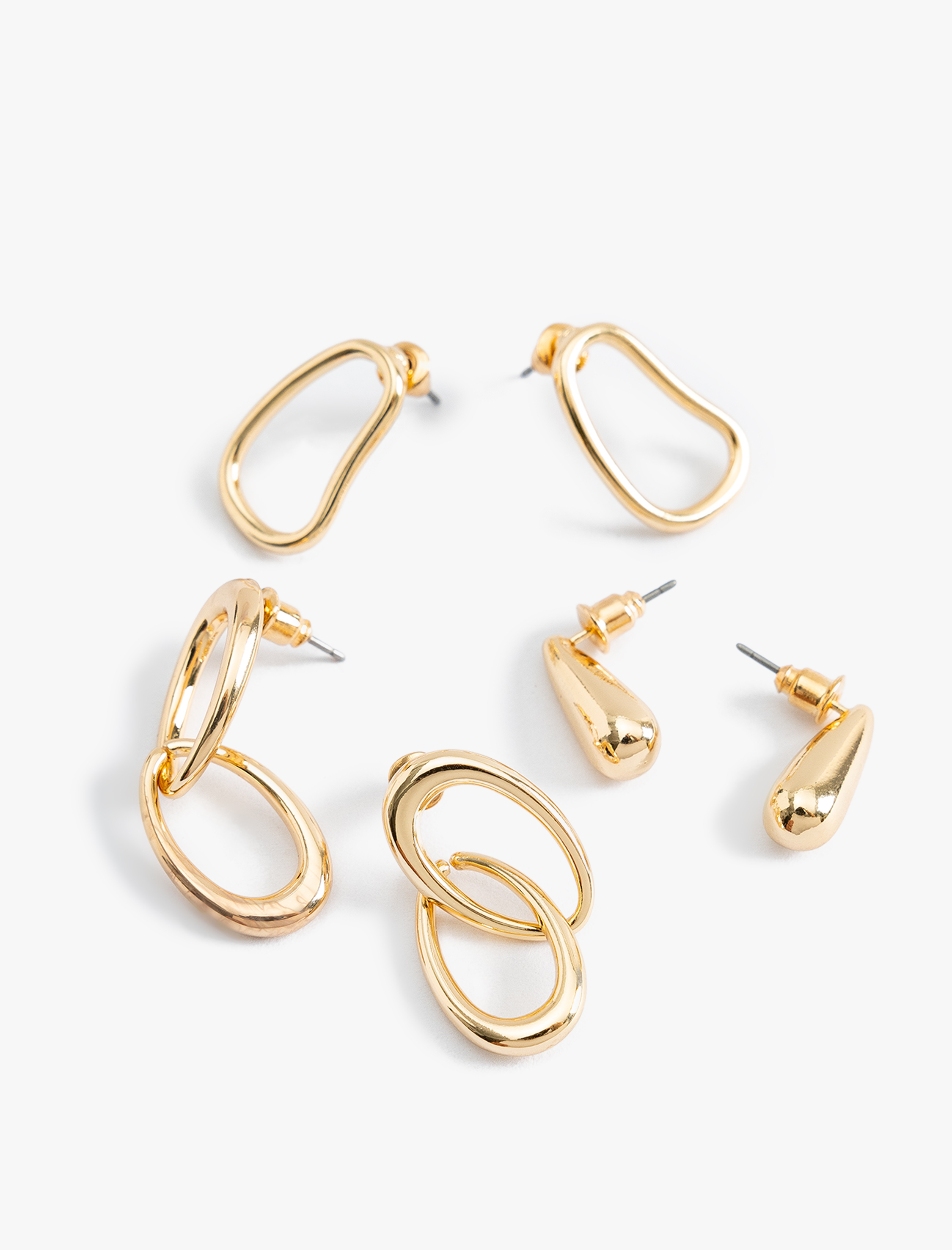  Kadın 3'lü Sallantılı Soyut Şekilli Küpe Seti