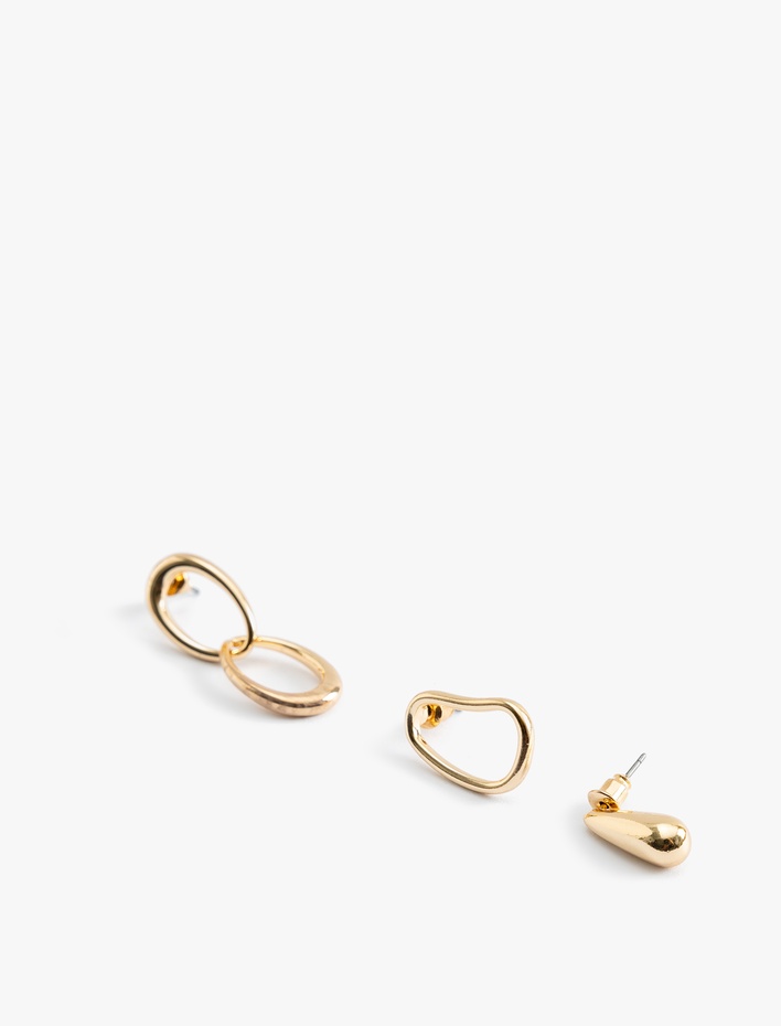 Kadın 3'lü Sallantılı Soyut Şekilli Küpe Seti