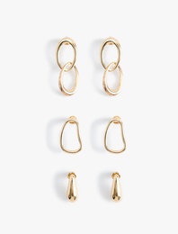 3'lü Sallantılı Soyut Şekilli Küpe Seti