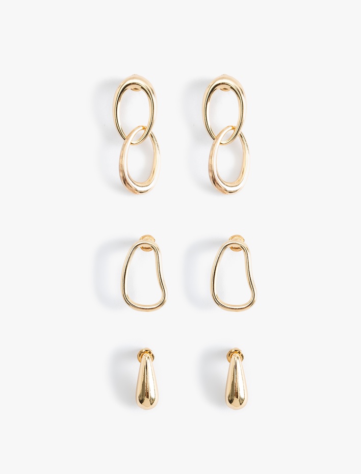 Kadın 3'lü Sallantılı Soyut Şekilli Küpe Seti