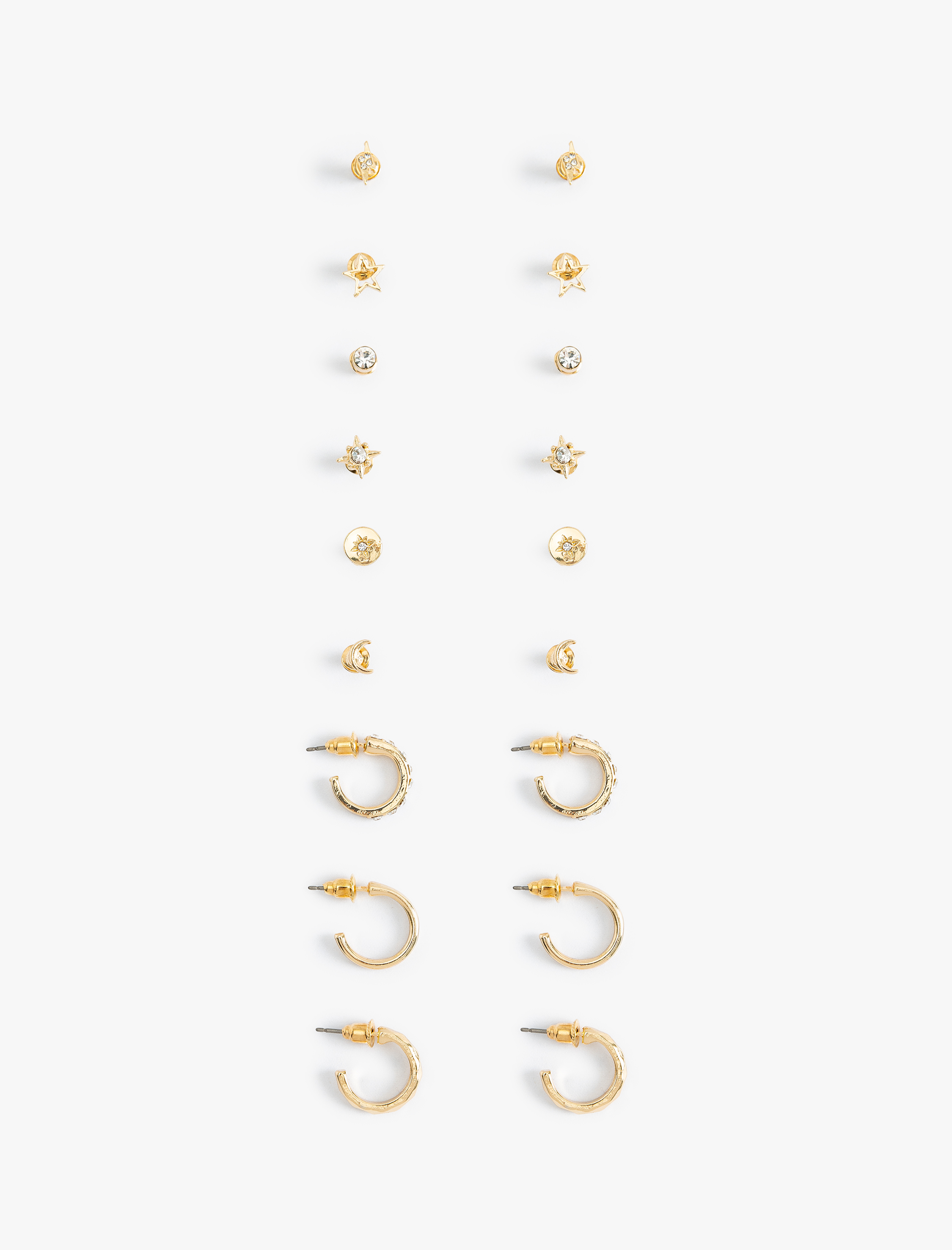  Kadın 9'lu Çelik Halka ve Top Küpe Seti