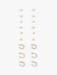 9'lu Çelik Halka ve Top Küpe Seti