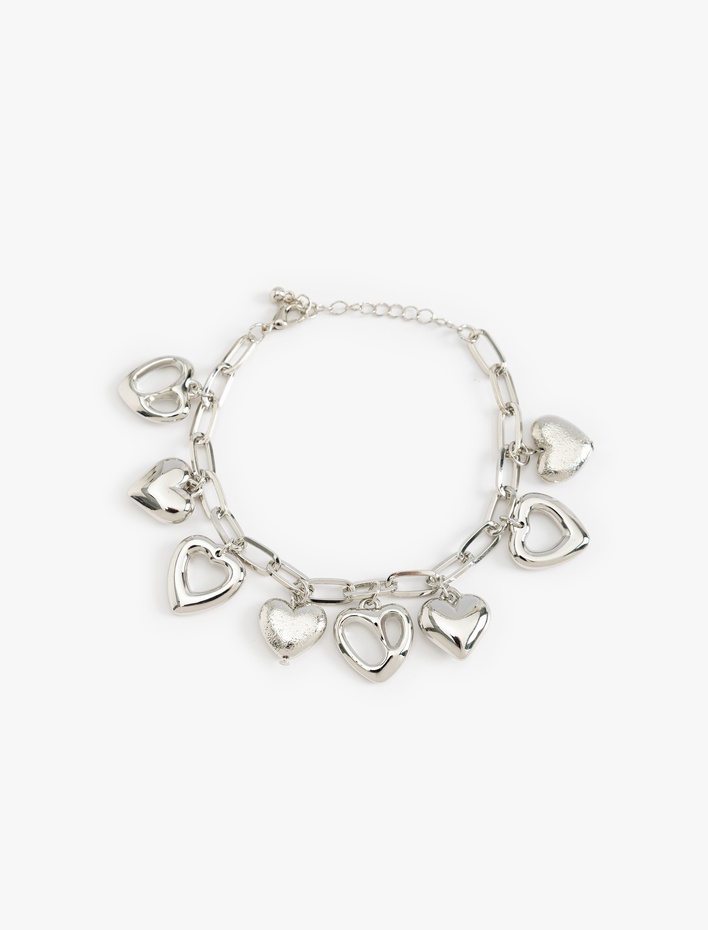 Kadın Kalp Detaylı Sallantılı Zincir Bileklik