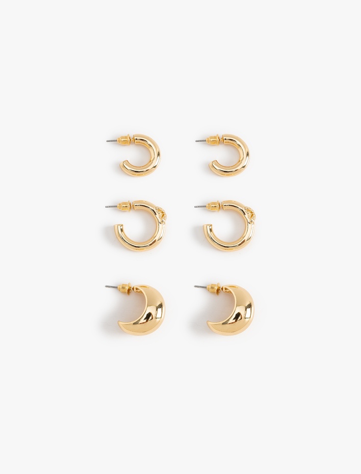 Kadın 3'lü Halk ve Earcuff Küpe Seti