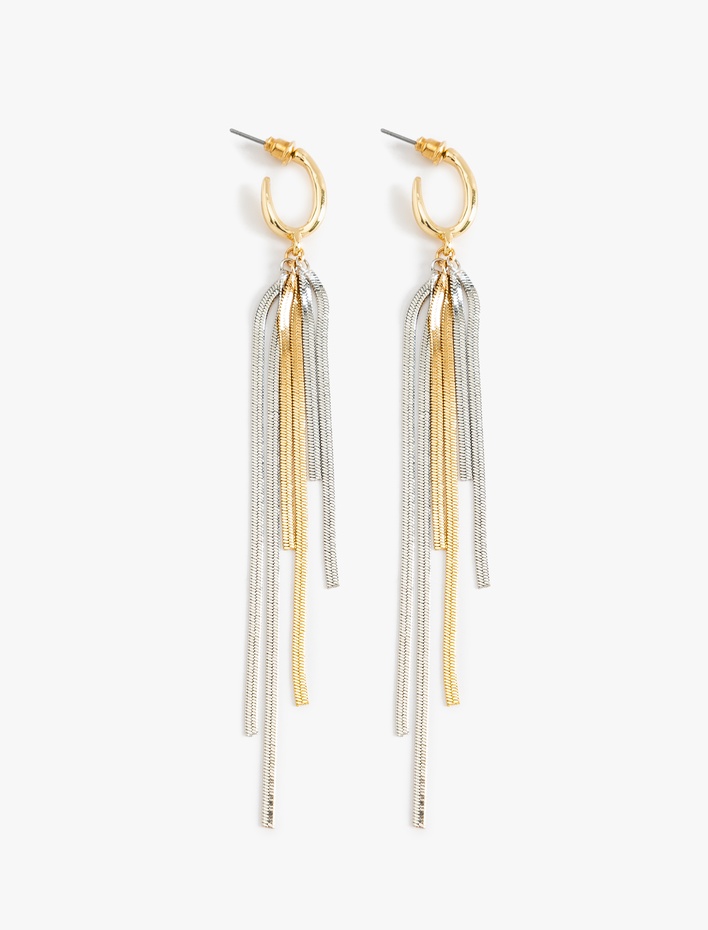 Kadın Sallantılı Zincir Detaylı Halka Küpe