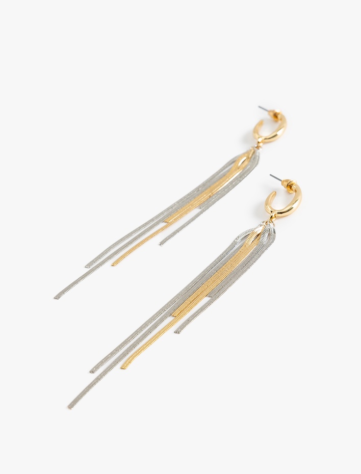 Kadın Sallantılı Zincir Detaylı Halka Küpe