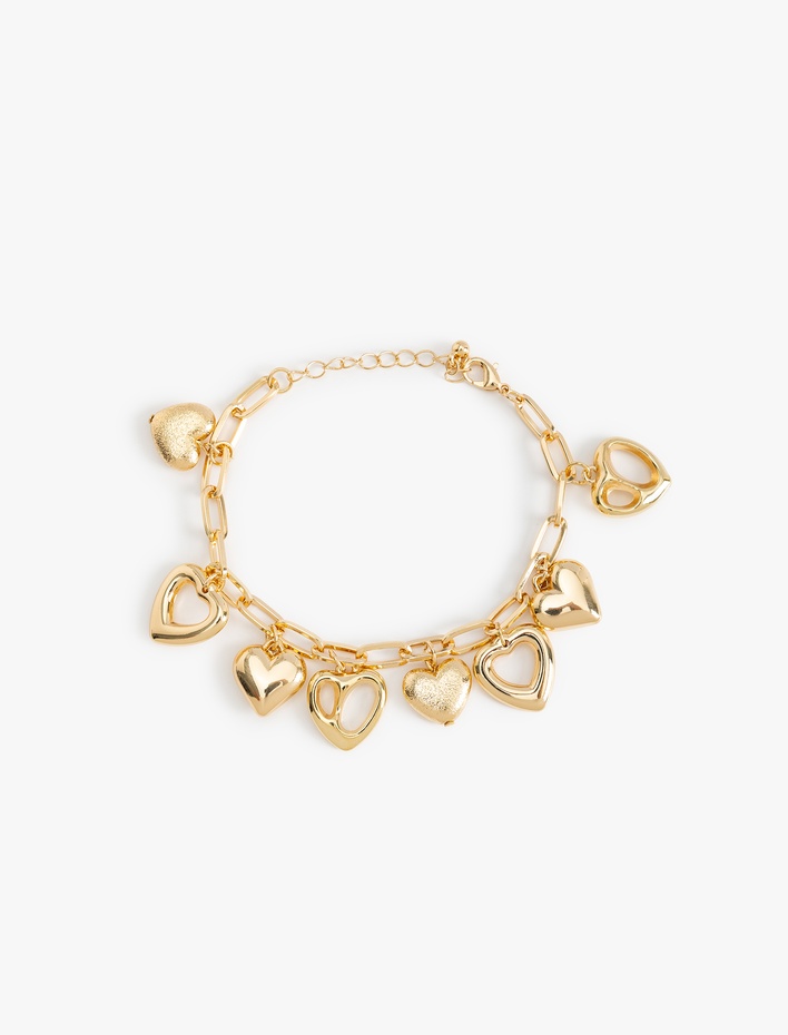 Kadın Kalp Detaylı Sallantılı Zincir Bileklik